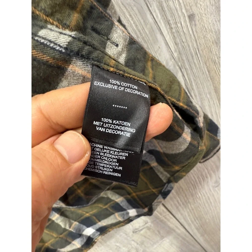 Harley-Davidson Mens Plaid Flannel Shirt Olive Green Long Sleeve Button Up Med